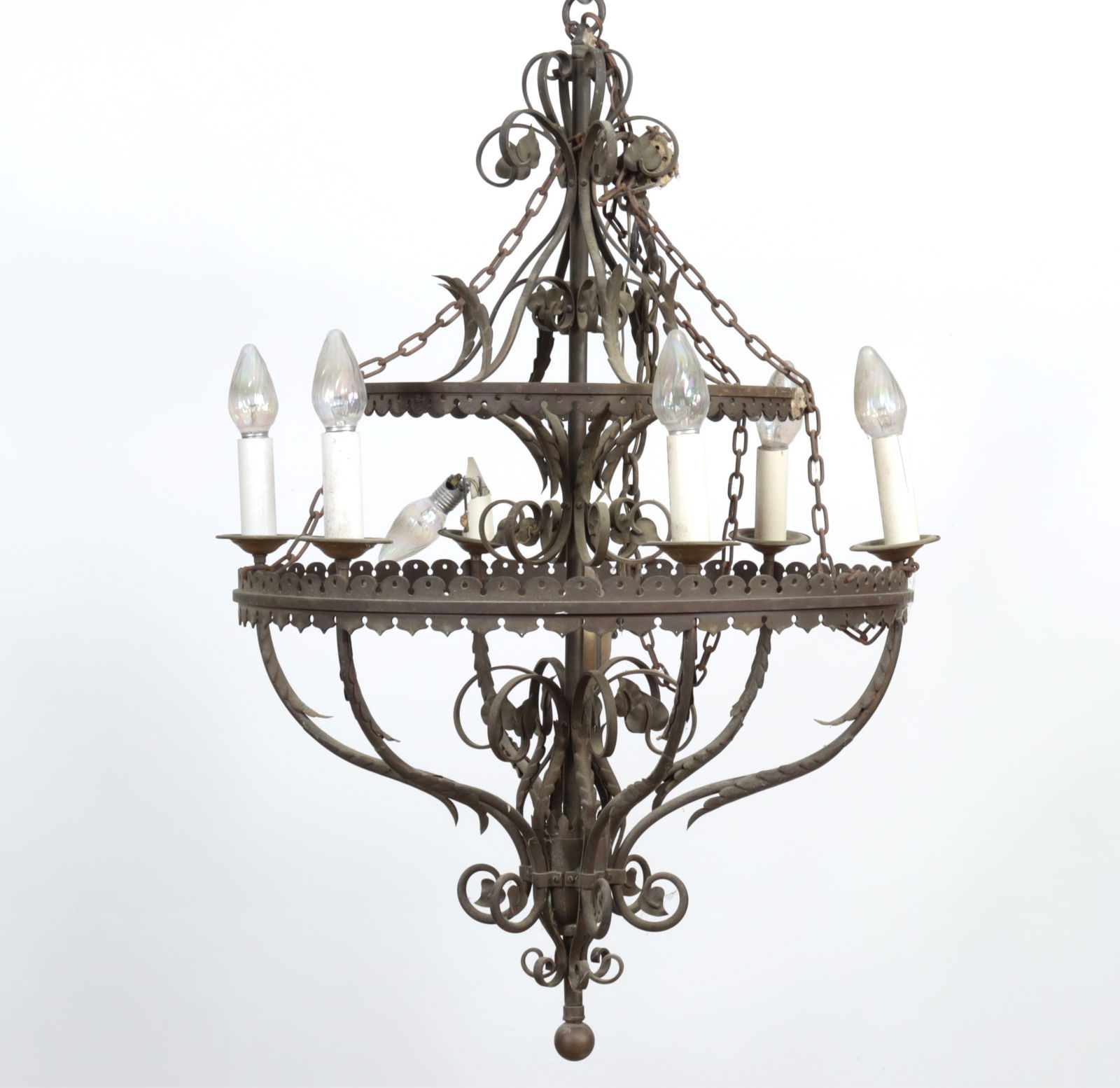 Spanish Wrought Iron Chandelier: Spanish Wrought Iron Chandelier, electrified27"W x 38 1/2"HFrom Arethusa Farm Litchfield Connecticut