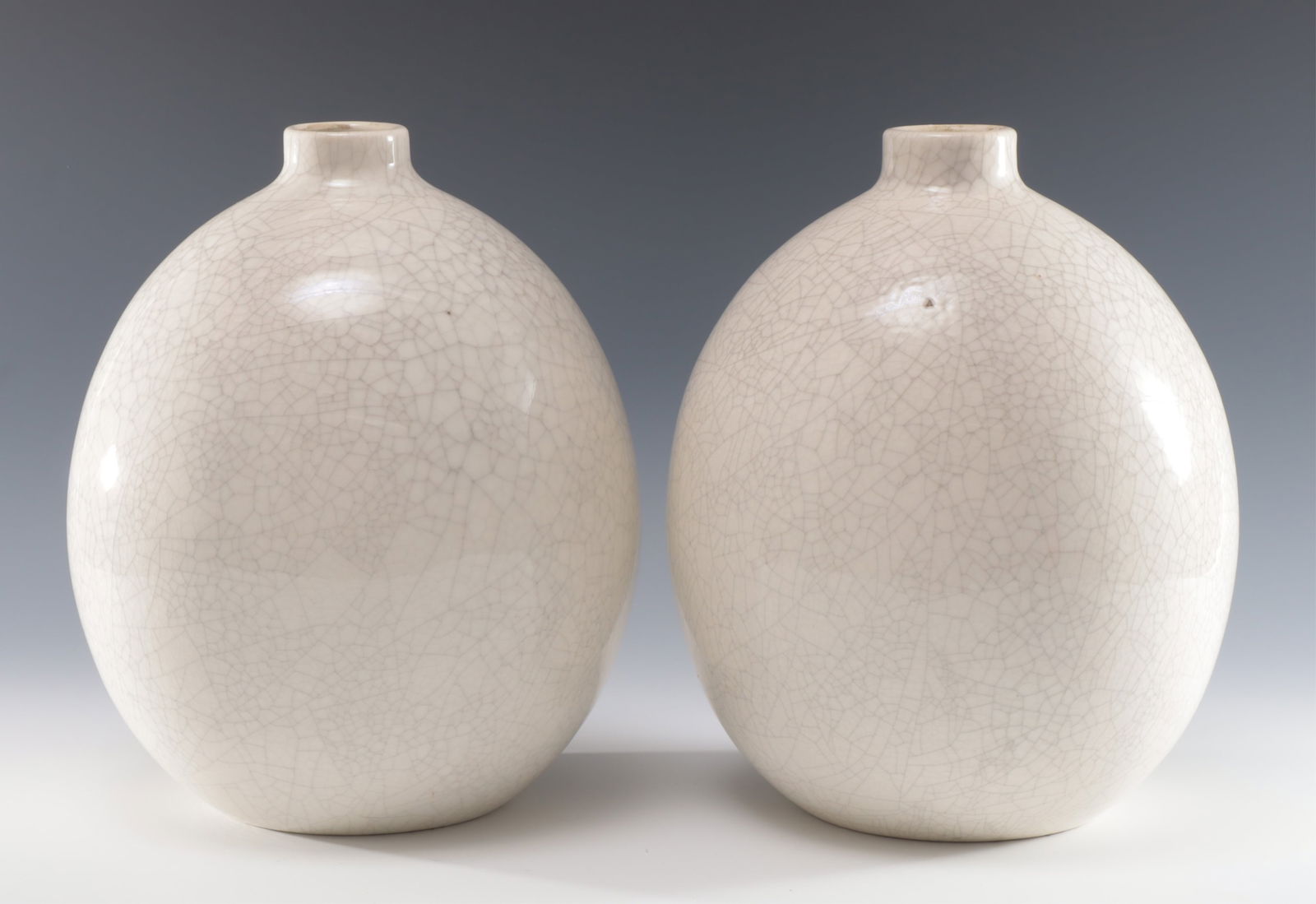Pair of Boch Freres White Crackle Glazed Vases: Pair Boch Freres White Crackle Glazed Vases10" HProperty from a private Long Island collection.