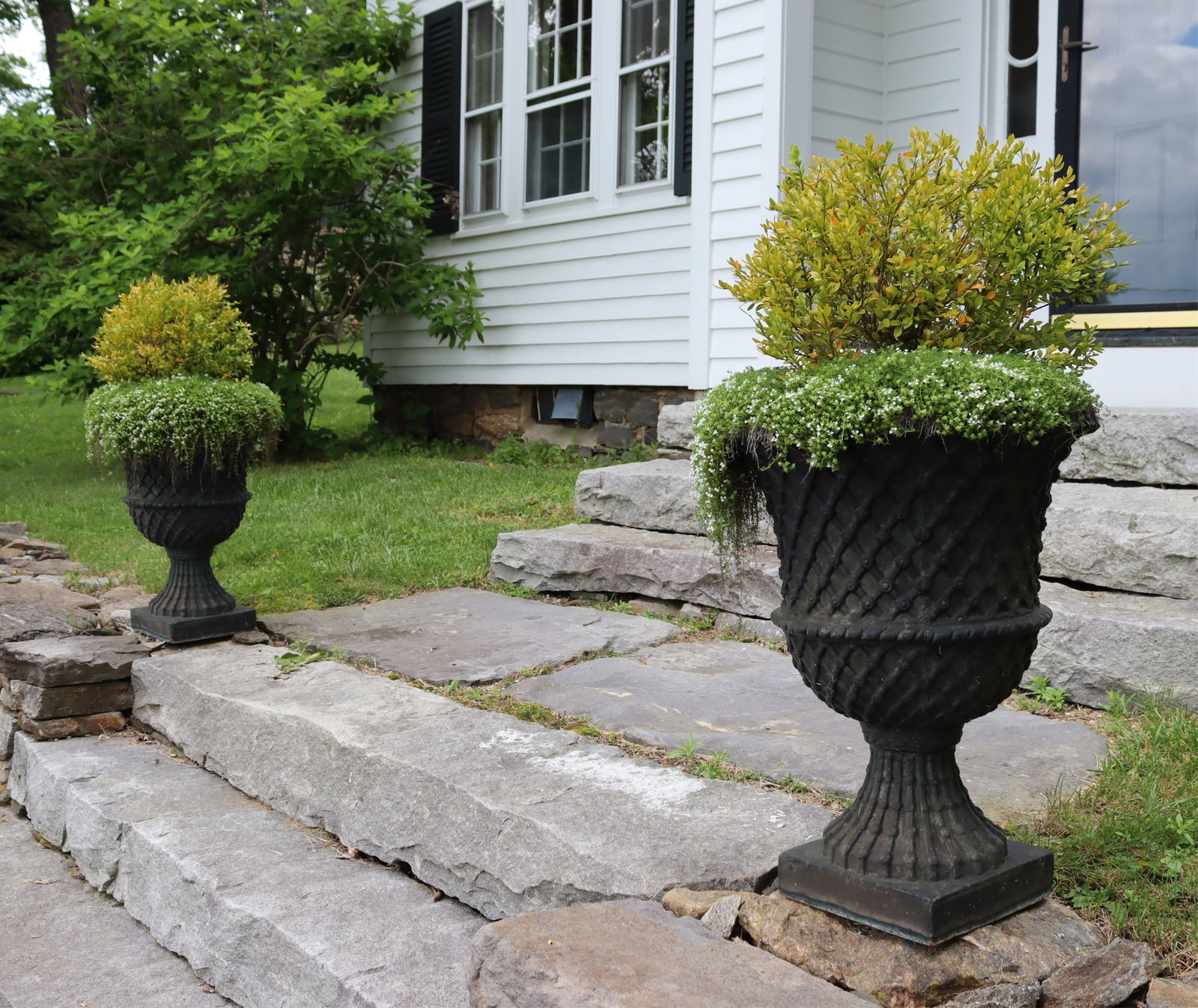Pair Classical Style Painted Cast Iron Urns