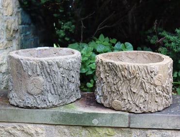 Pair Faux Bois Cement Jardineres