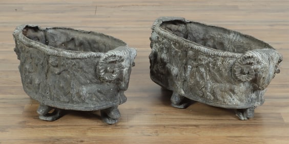 English Cast Lead Ram's Mark Planters, 19th C.