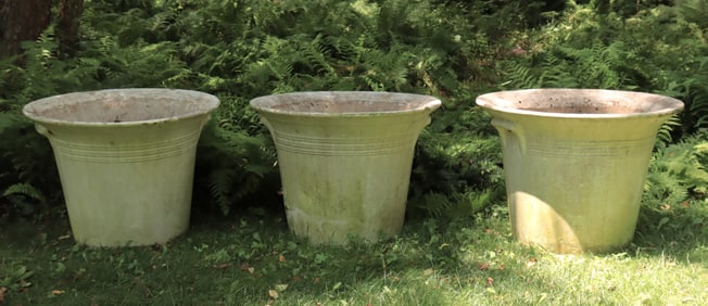 Three Art Deco Style Cement Garden Urns