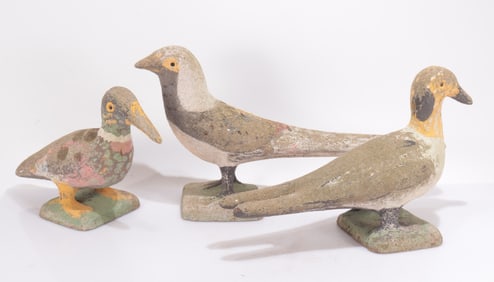 Three Cast Cement Painted Waterfowl