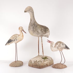 Cast Cement Painted Egrets & Waterfowl