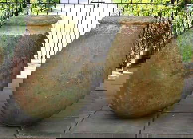 Pair Large Yellow Drip Glazed Storage Jars