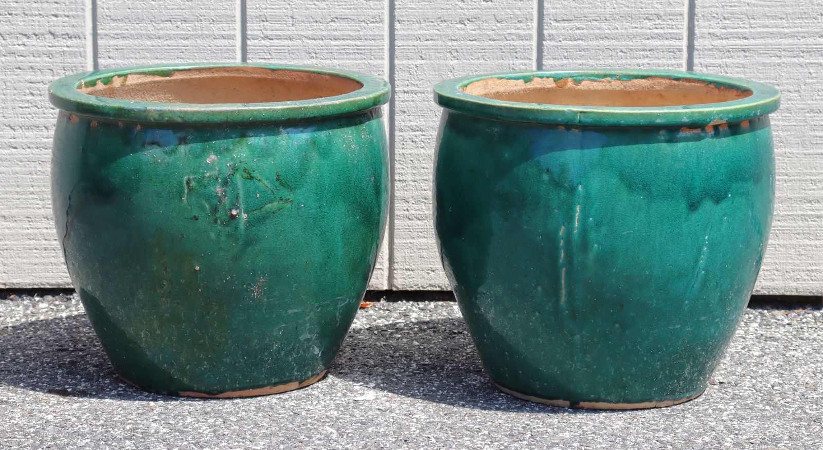 Pair of Green Glazed Earthenware Planters (1 of 9)