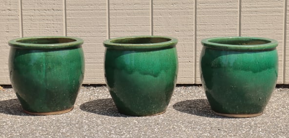 Three Green Glazed Earthenware Planters