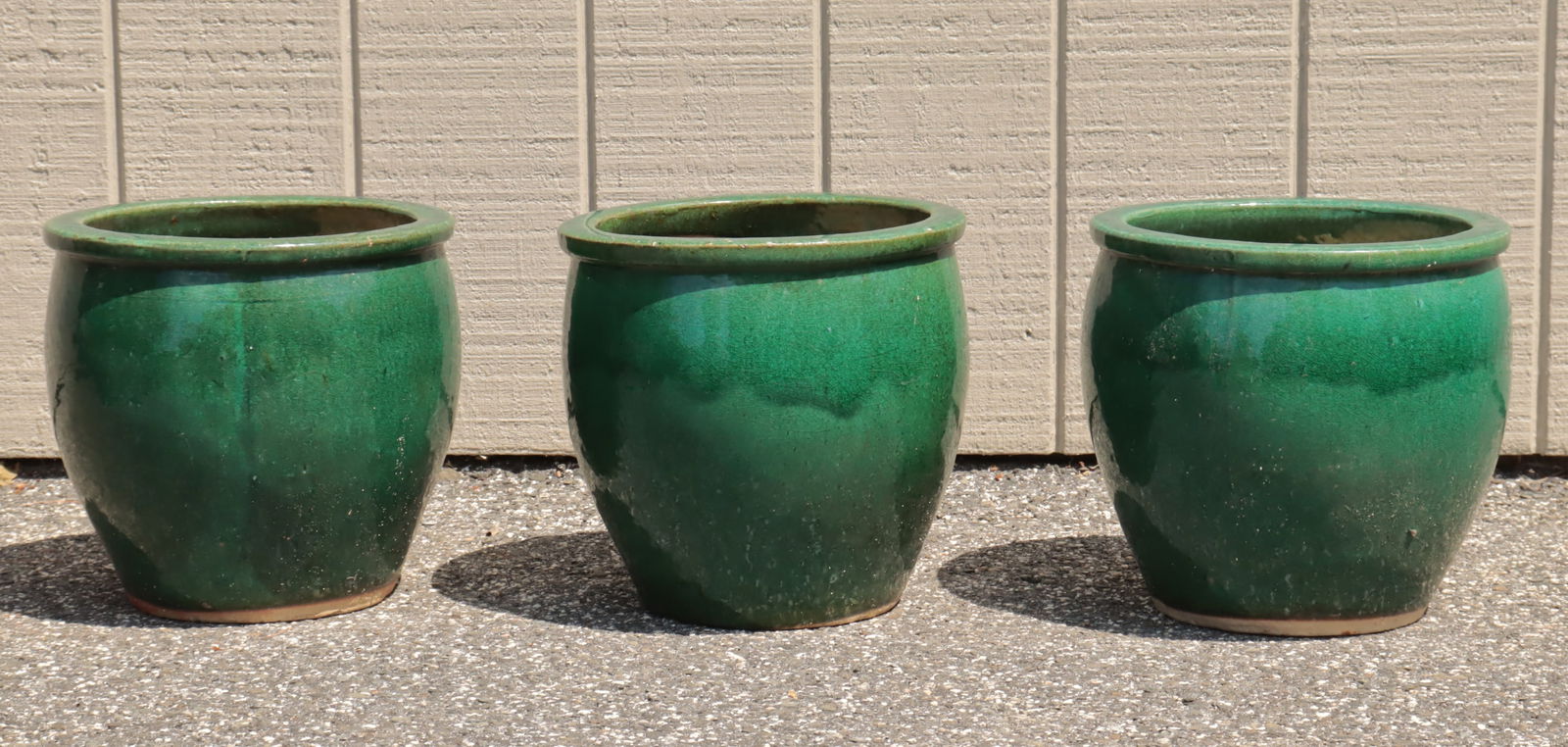 Three Green Glazed Earthenware Planters (1 of 10)
