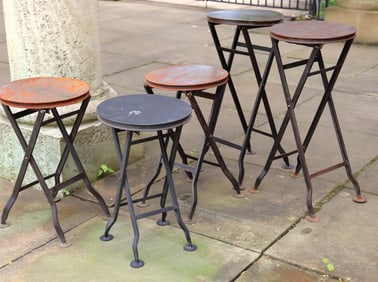 Group of Five Round Folding Metal Tables