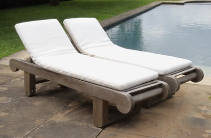 Pair of Teak Patio Chaise Lounges - Kipp Stewart