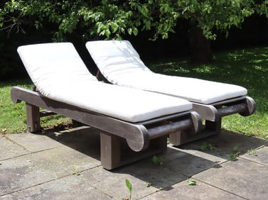 Pair Teak Patio Chaise Lounges - Kipp Stewart