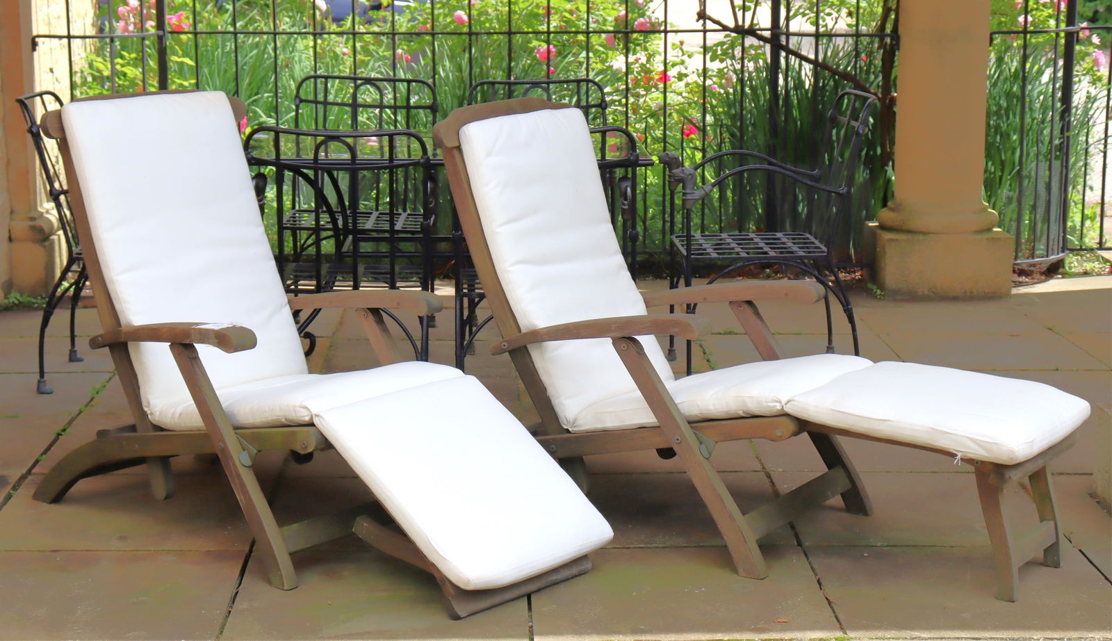 Pair of Teak Patio Folding Chaise Lounges (1 of 7)