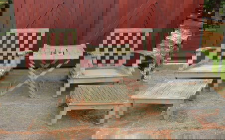 Gloster Teak Armchairs, Ottoman & Table