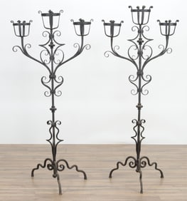 Pair of Baroque Revival Wrought Iron Torchieres