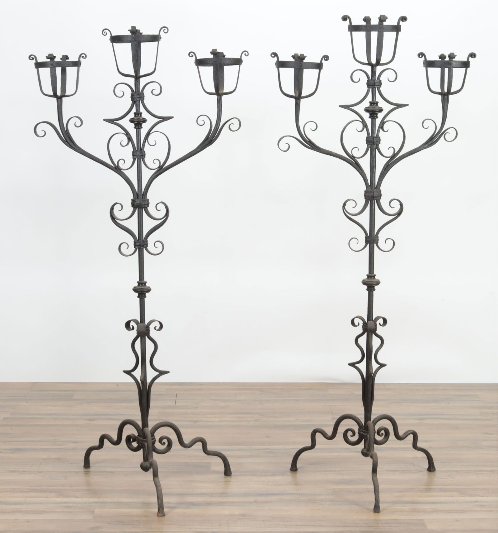 Pair of Baroque Revival Wrought Iron Torchieres (1 of 4)