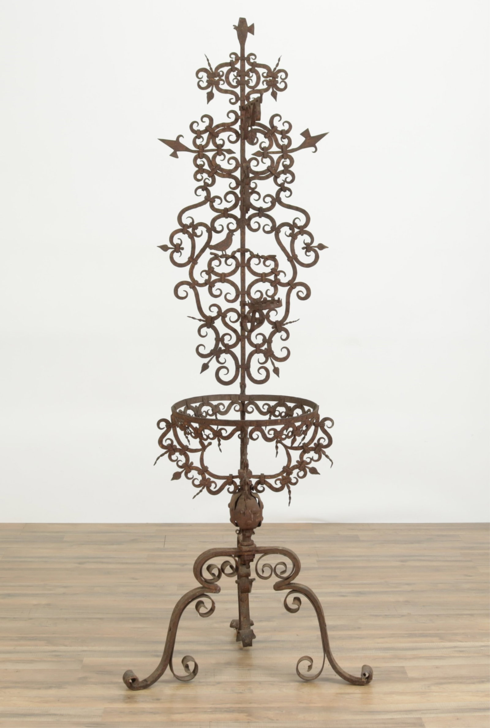 Renaissance Revival Iron Bird Plant Stand: Renaissance Revival Iron Plant Stand, Late 19th/Early 20th C. 79" H x 21.5" W x 23" D Property from a Distinguished New England Estate
