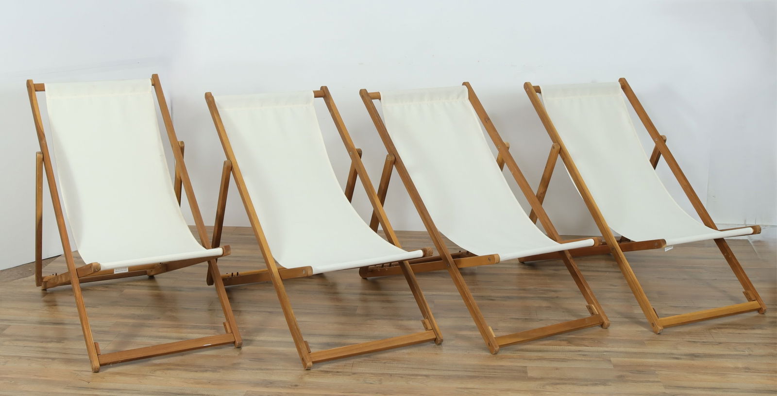 Four Folding Teak & Canvas Sling Chairs (1 of 5)