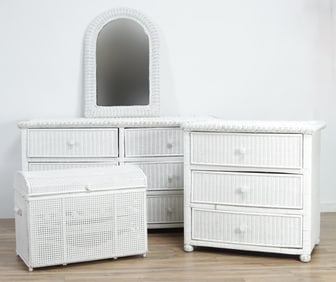 White Painted Wicker Bedroom Suite