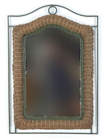 Green Painted Iron & Wicker Mirror