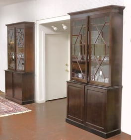 Pair George III Inlaid Mahogany Library Bookcases