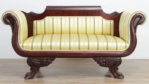 American Classical Mahogany Settee, 19th C.