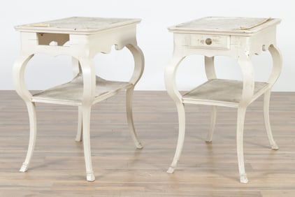 Pair Louis XV Style White Painted Side Tables