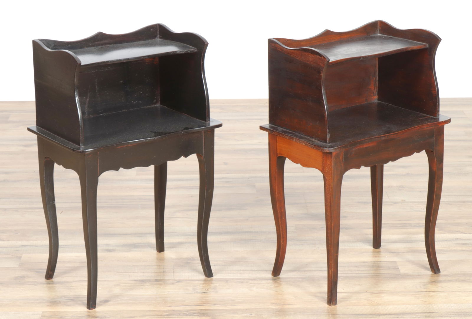 Pair Louis XV Style Walnut Stained Side Tables (1 of 5)