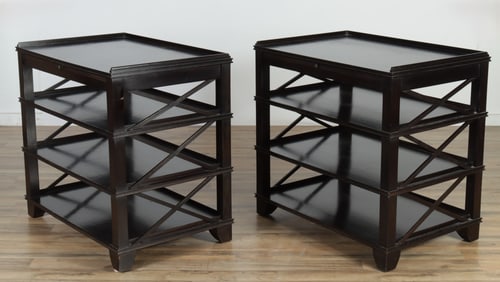 Pair Rose Tarlow Style Black Stained Etageres