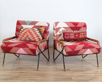 Pr. AnthroLiving Silk Rug Accent Chairs