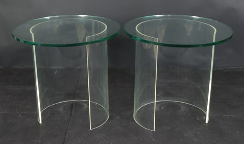 Pair 1970's Glass & Plastic Side Tables
