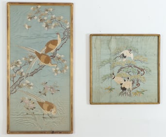 Two Japanese Silk Needlework of Cranes