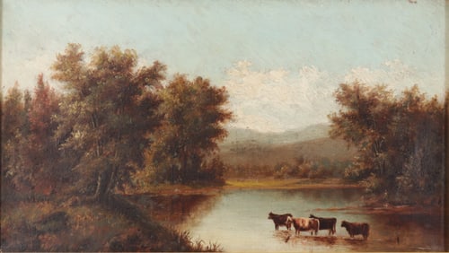 American School, Landscape with Cattle & Pond O/C