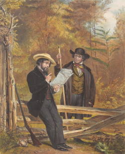 After William Sidney Mount - Hearld in the Country: After William Sidney Mount (American, 1807 - 1868). The Hearld in the Country, hand colored lithograph, dated 1854. Sight 19.5 x 15.5" framed 23.25 x 19.25"