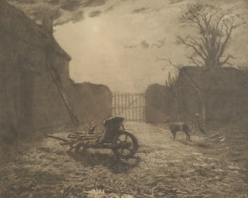 After Jean-Francois Millet - Farmyard by Moonlight