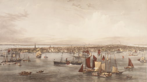 New York Harbor - C. Mottram - Engraving 1855