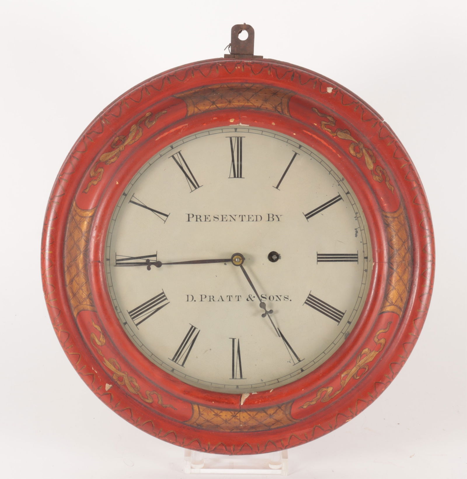 Daniel Pratt & Sons Red Lacquered Wall Clock (1 of 8)