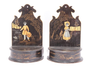 Pair Hand Painted Salt Boxes, signed J. Milner