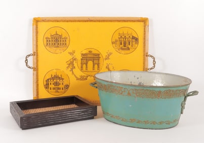 French Style Architectural Tole Tray & Cache Pot