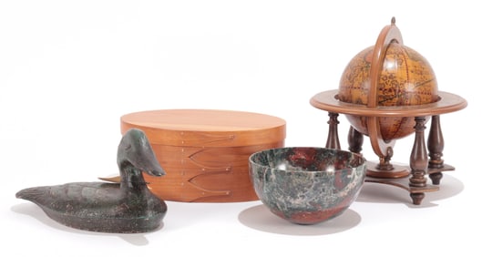 Decorative Globe, Shaker Box, Decoy & Jasper Bowl