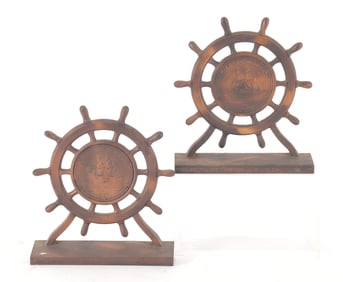 USS Constitution Copper Ship Wheel Bookends