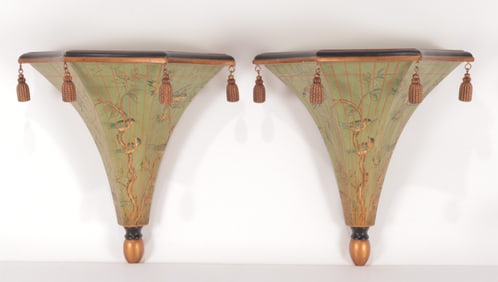 Pair Maitland Smith Decoupage Wall Brackets