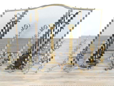 20th C. Fireplace Andirons & Tools