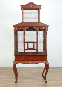 Two Tier Faux Grained Birdcage on Tablestand