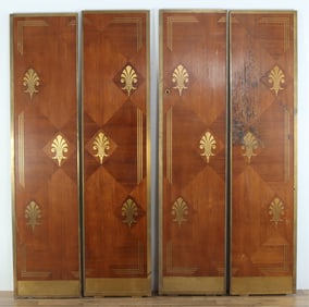 Four Art Deco Wood and Bronze Elevator Doors