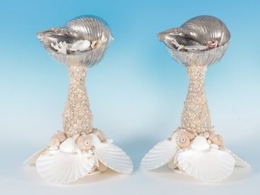 Buccellati Style Shell & Metal Candlesticks
