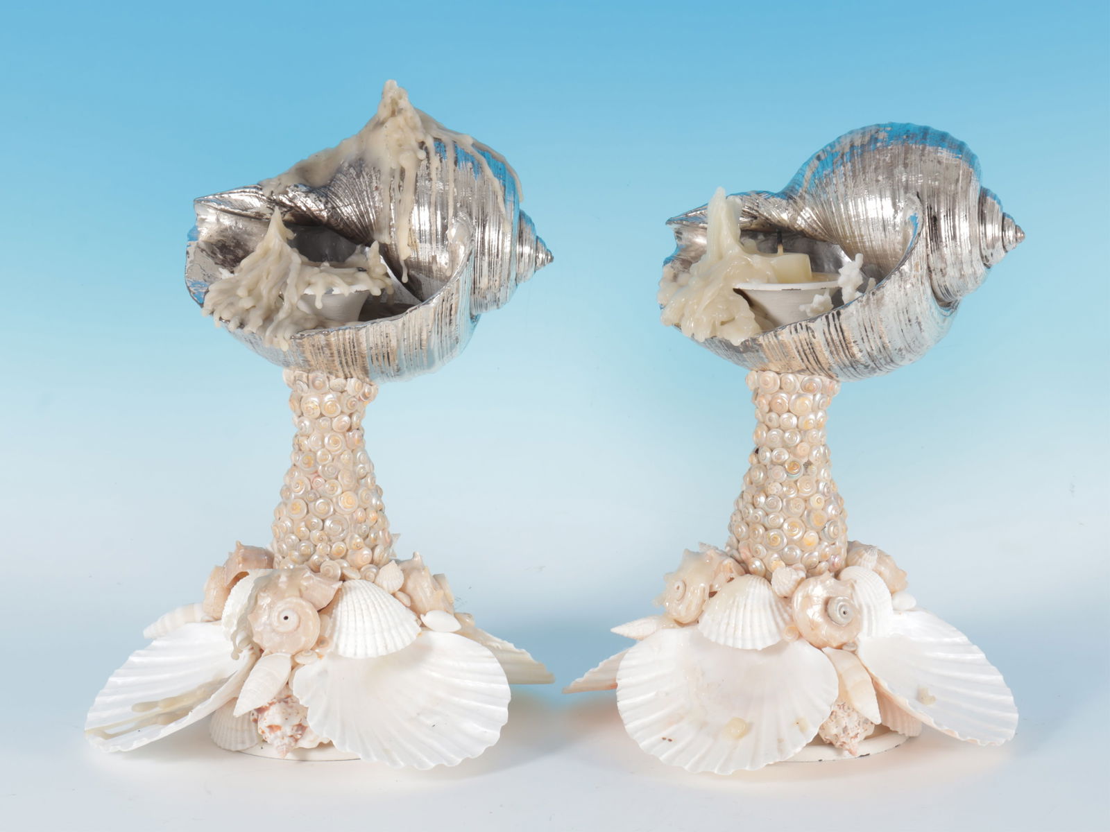 Pair Buccellati Style Metal & Shell Candlesticks (1 of 8)