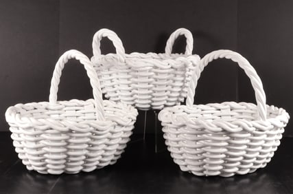 Three Italian White Ceramic Woven Baskets
