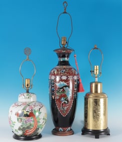 Three 20th C. Asian Style Table Lamps