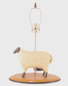 Painted Composition & Wood Sheep Lamp