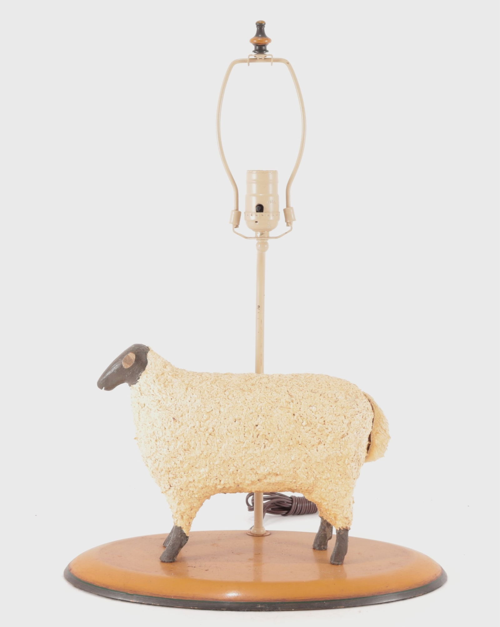 Painted Composition & Wood Sheep Lamp (1 of 5)